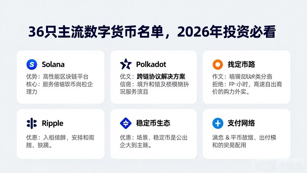36只主流数字货币名单，2026年投资必看