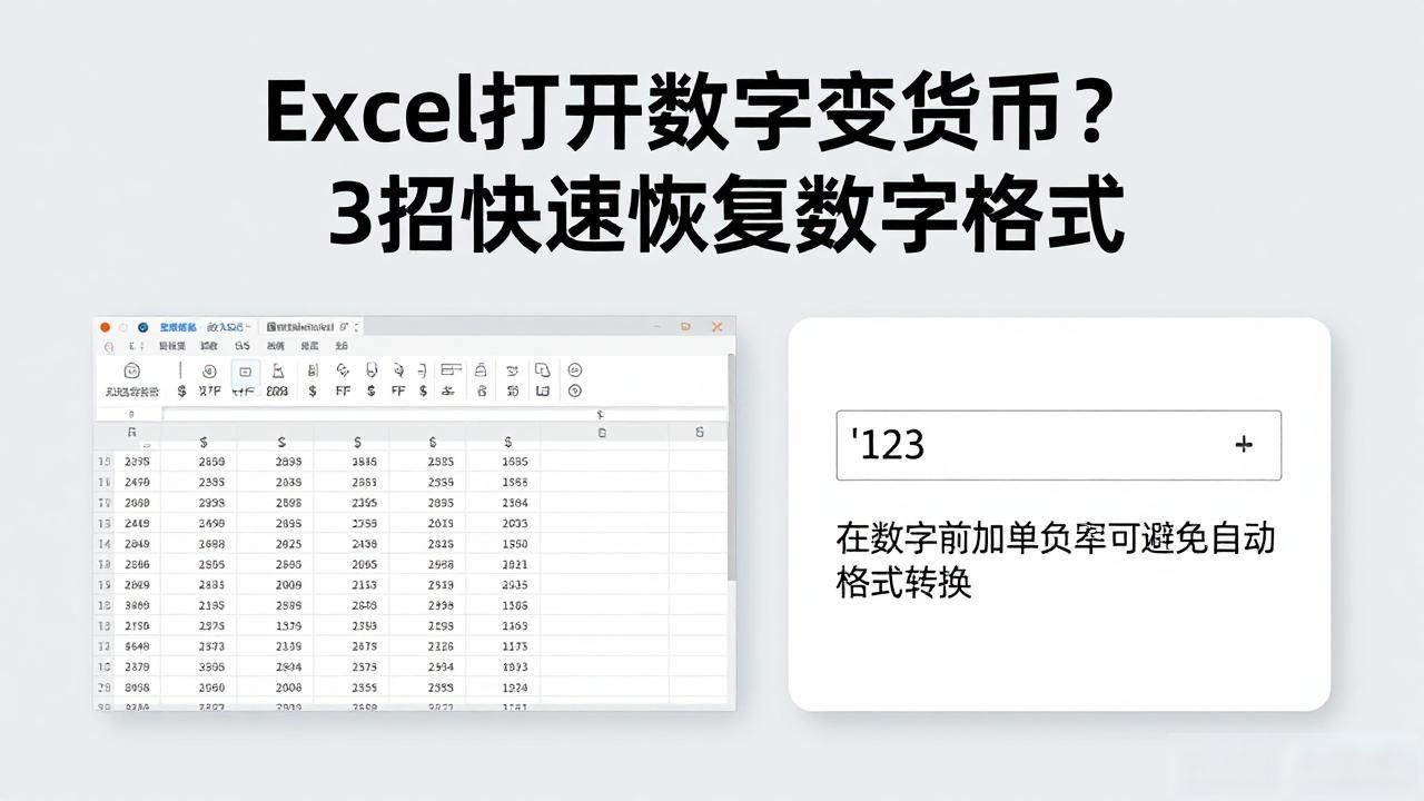 Excel打开数字变货币？3招快速恢复数字格式