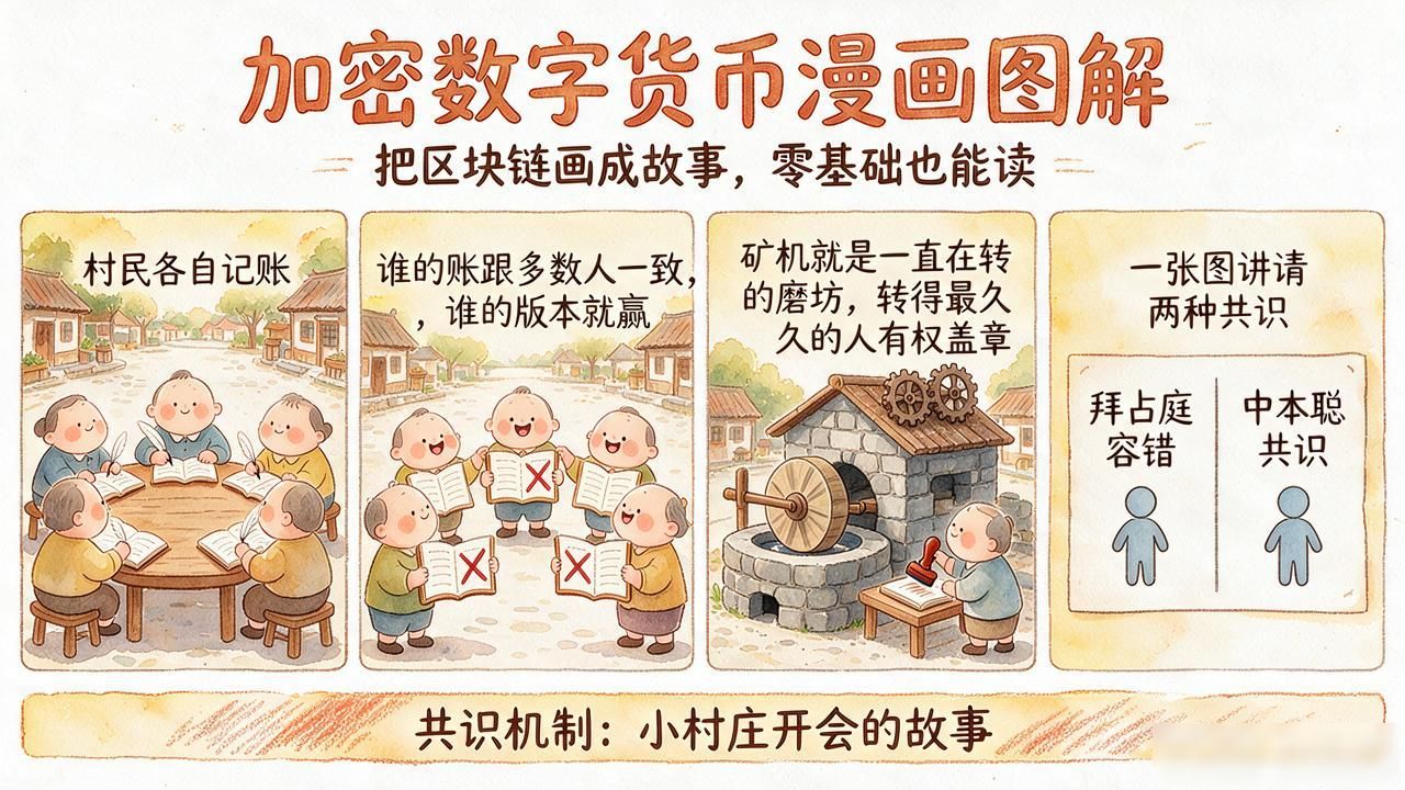 加密数字货币漫画图解_比特币私钥安全科普插画_加密数字货币漫画图解